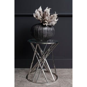 Nickel Twist Round Side Table With Glass Top