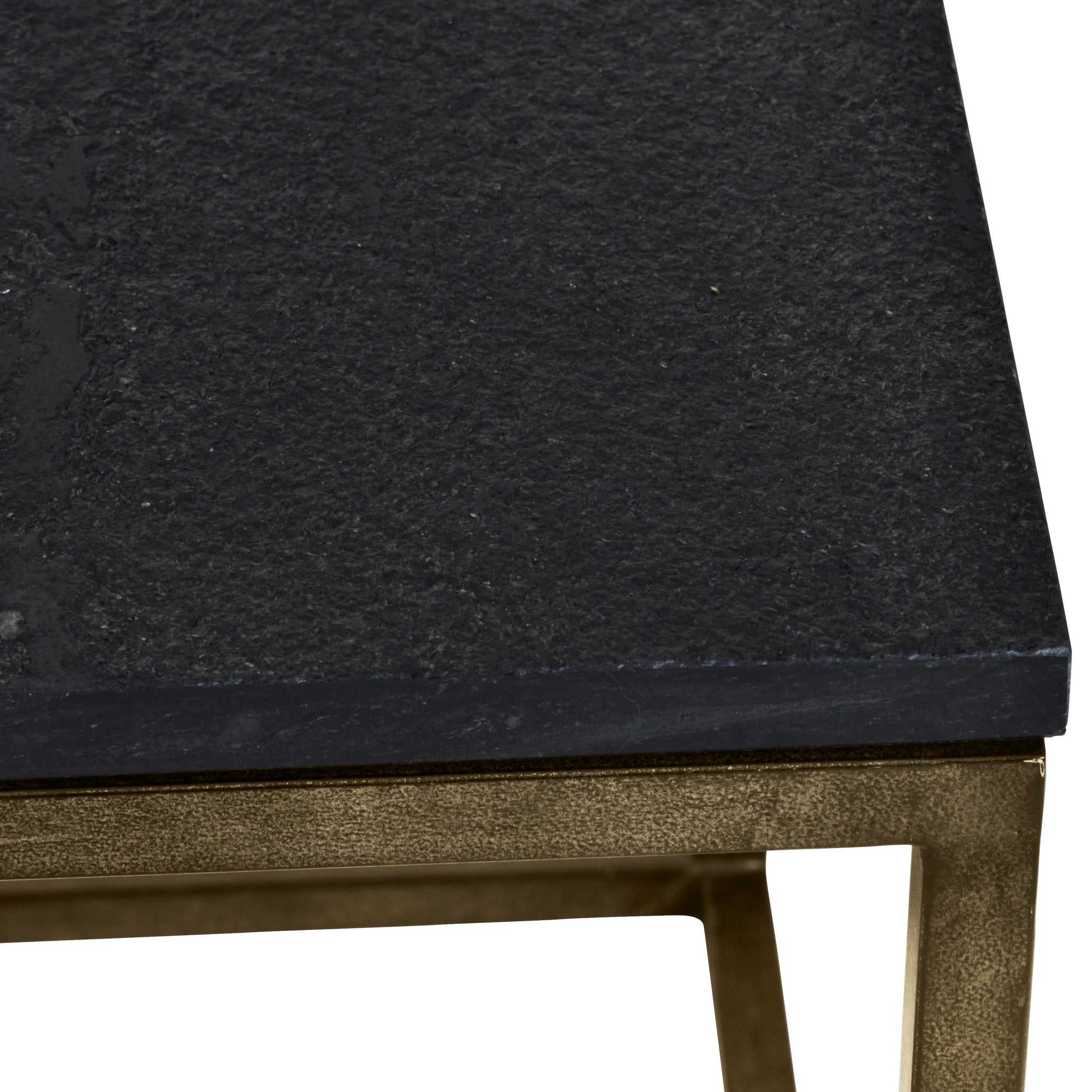 Forge Iron Set of 2 Side Tables in Aged Champagne Finish with Galaxy Slate
