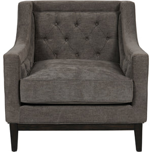 Theo Buttoned Armchair in Warm Grey Fabric