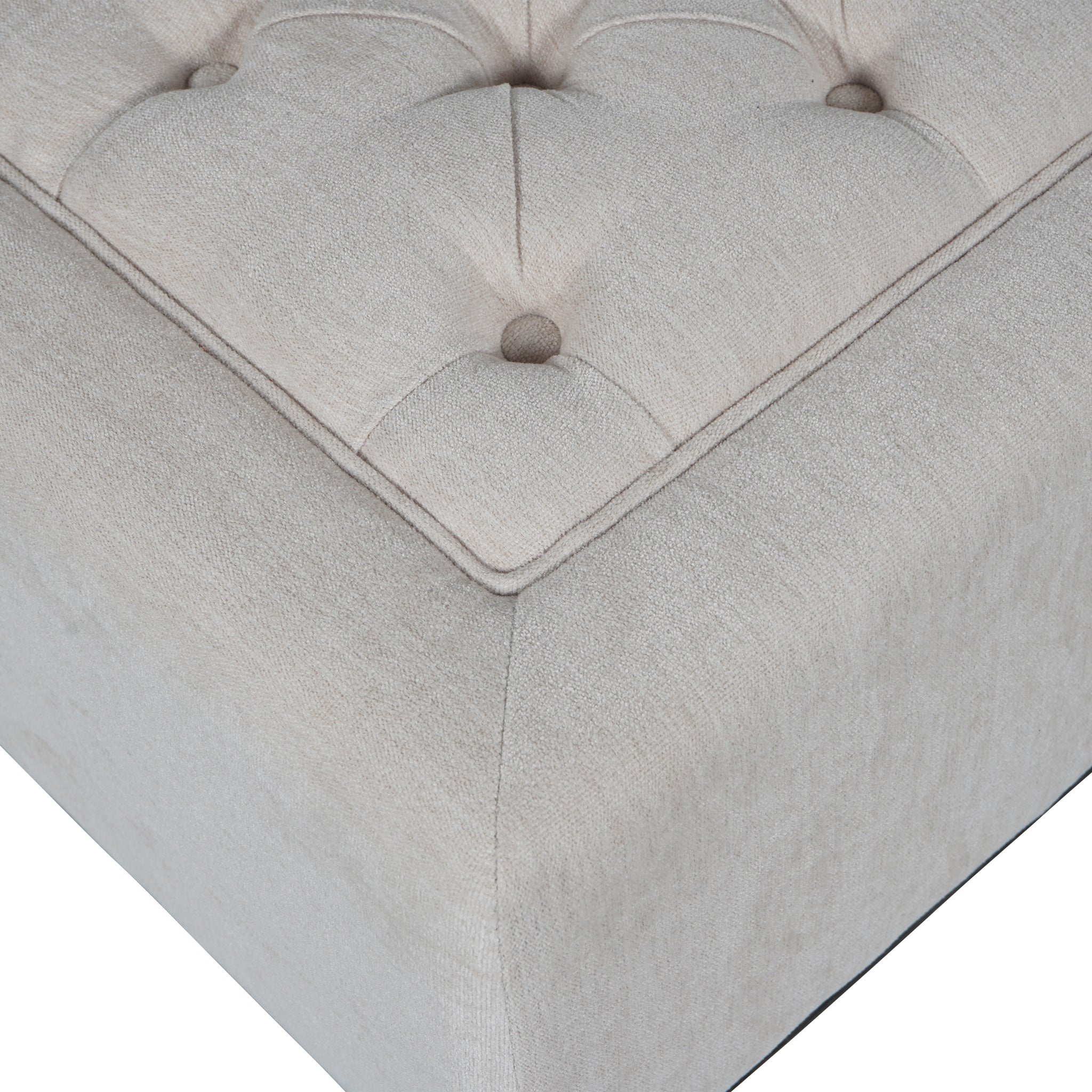 Theo Buttoned Stool in Ivory Fabric 81x61cm