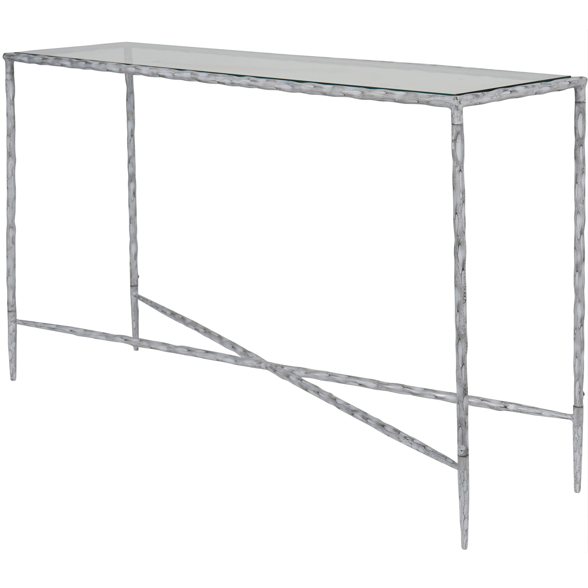 Dalton Hand Forged Console Table Large Chalk White with Glass Top 140x35cm