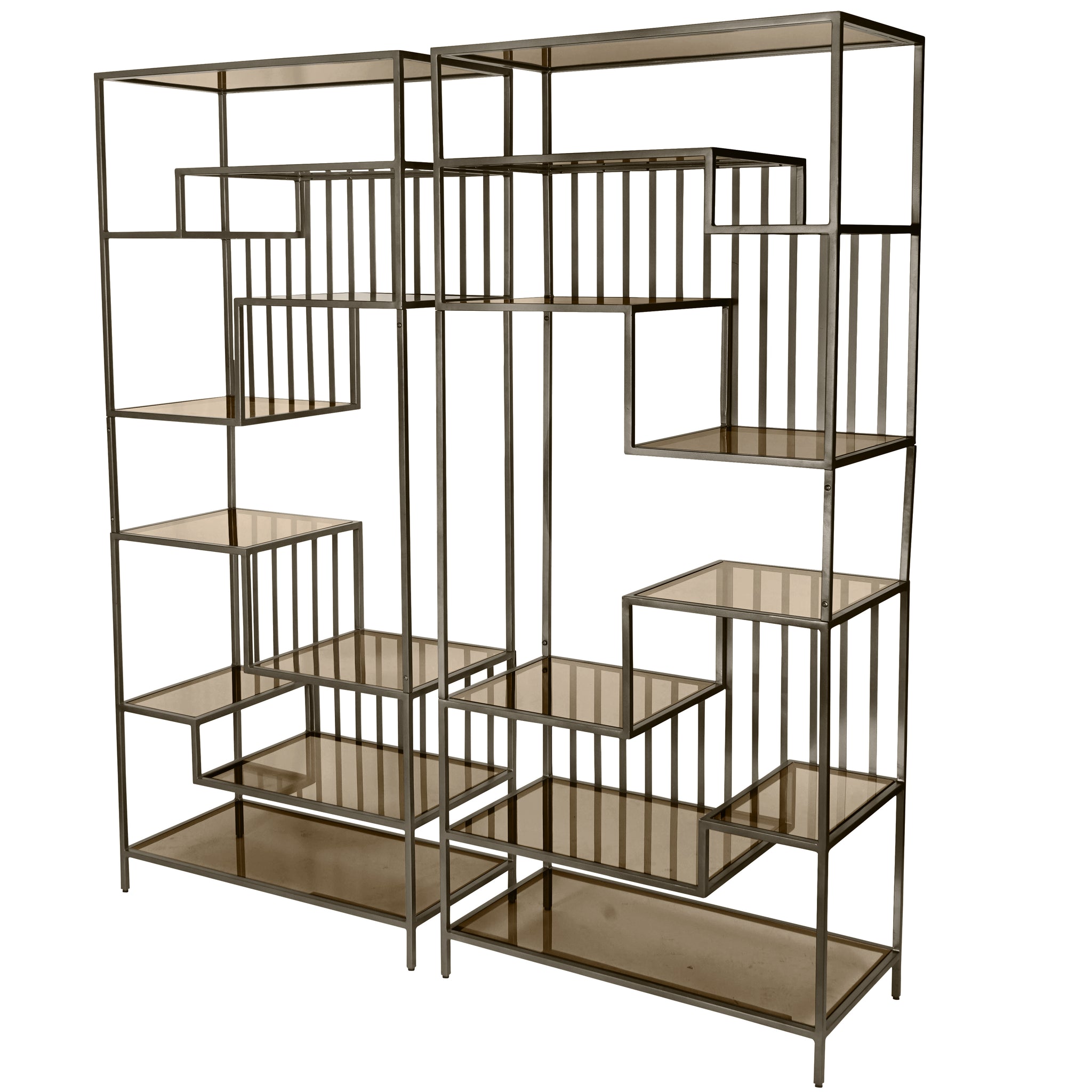 Weston Set of 2 Shelving Units in Dark Gold with Brown Tinted Glass