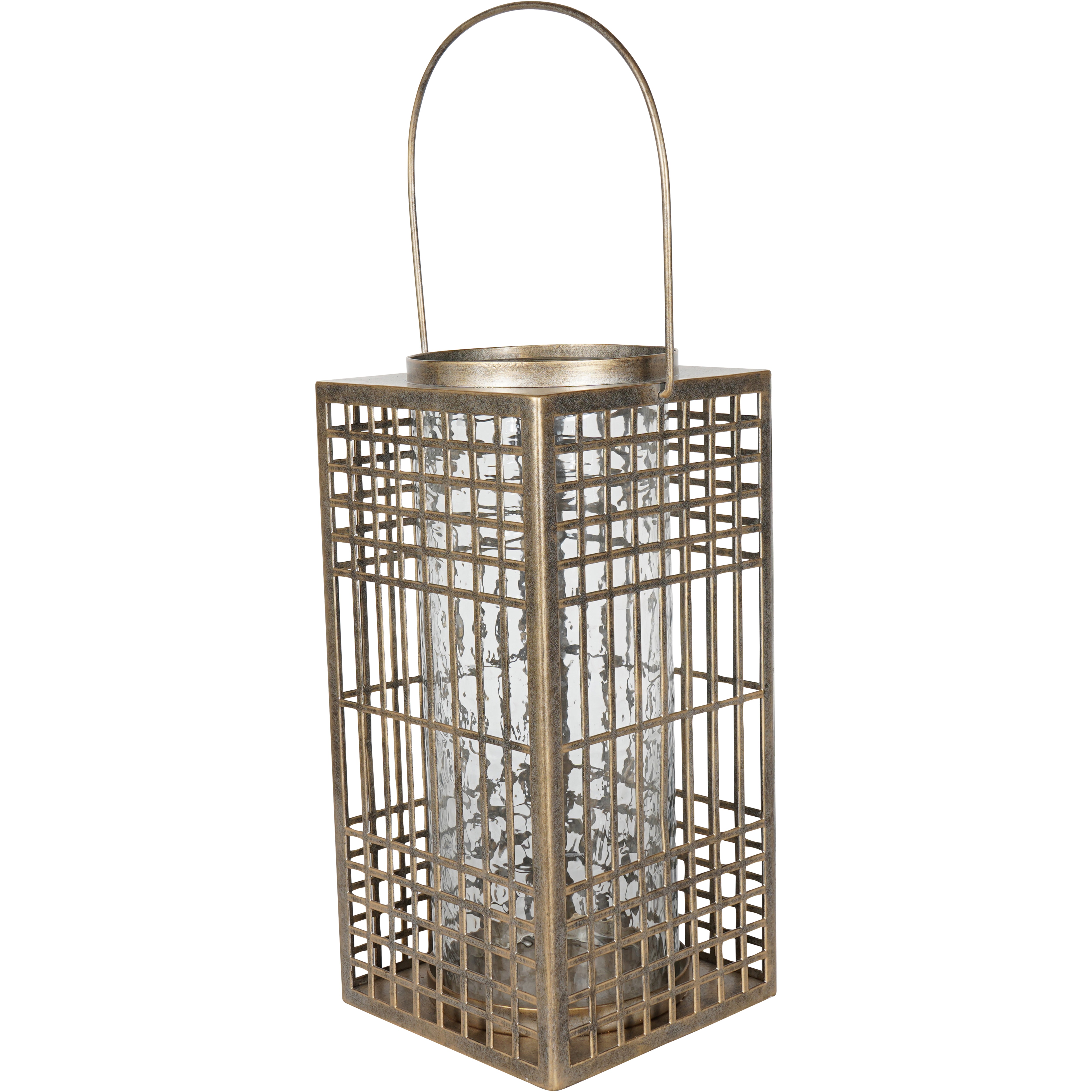 Barbosa Fretwork Square Lantern in Aged Gold with Glass Flute 41cm