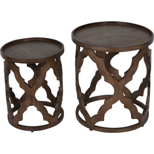 Newton Solid Carved Wooden Set of 2 Nesting Side Tables in Dark Brown