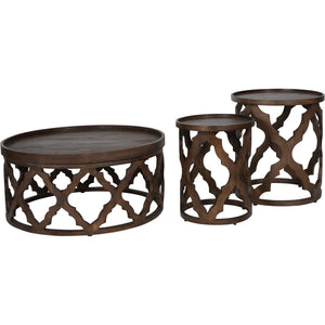Newton Solid Carved Wooden Set of 2 Nesting Side Tables in Dark Brown
