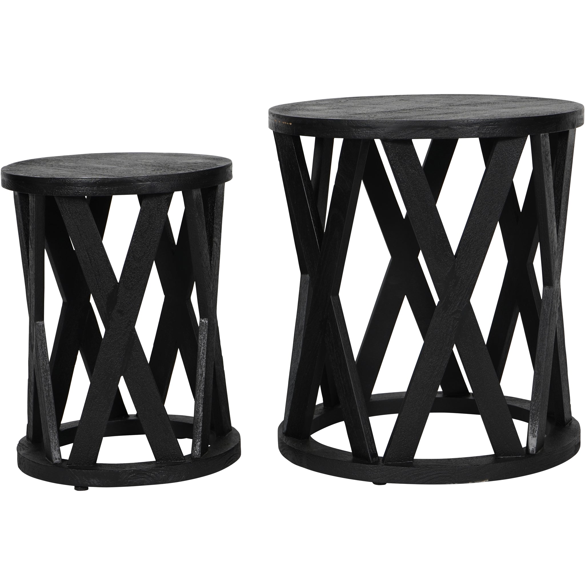 Cala Solid Wooden Set of 2 Nesting Side Tables in Black