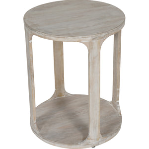 Bamburgh Solid Carved Wooden Side Table in Whitewash Finish