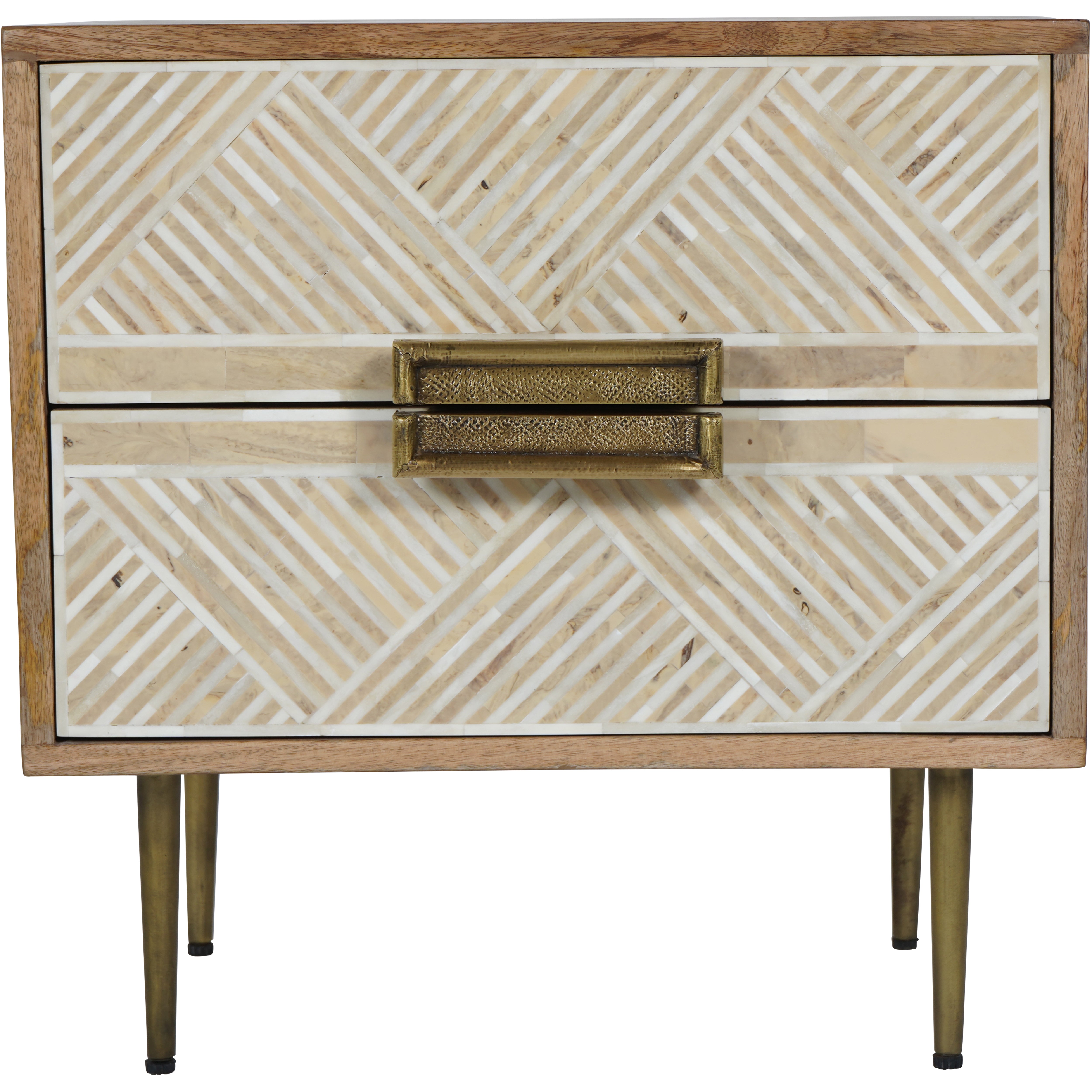 Lindum Bone and Mango wood 2 Drawer Bedside Cabinet