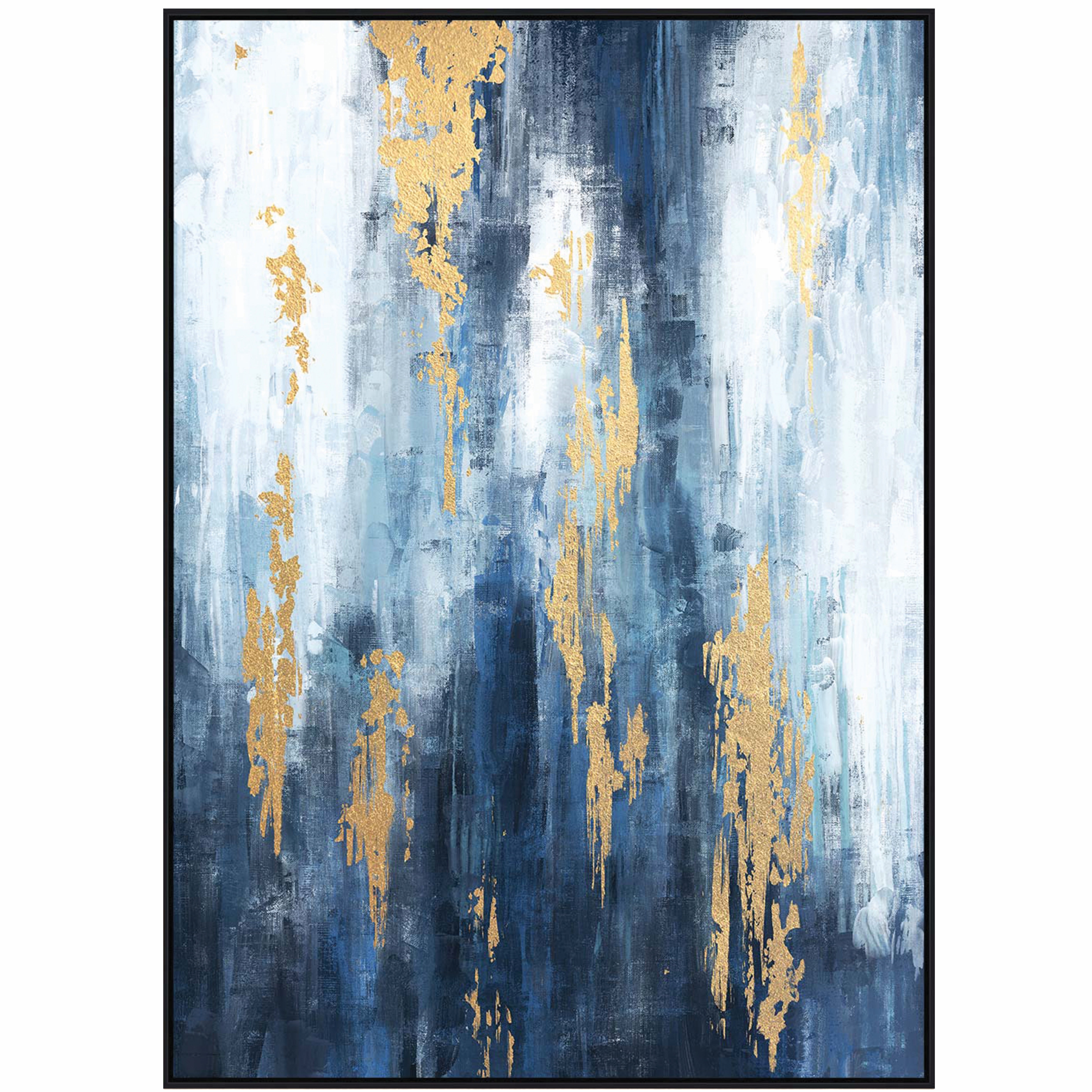 Urbano Blue Distressed Foiled Framed Canvas 140x100cm