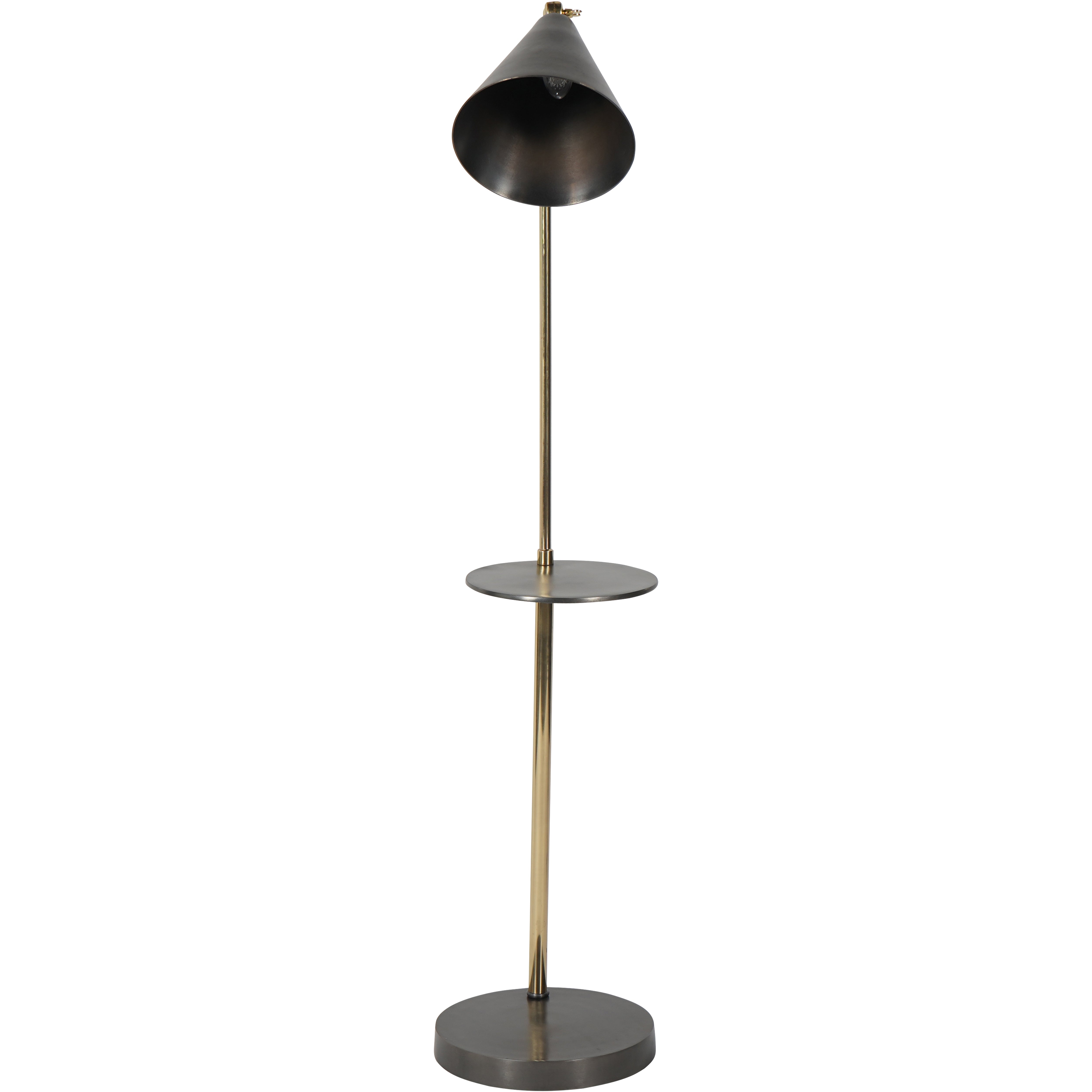 Adelle Brushed Floor Lamp in Satin Grey and Brass with Table