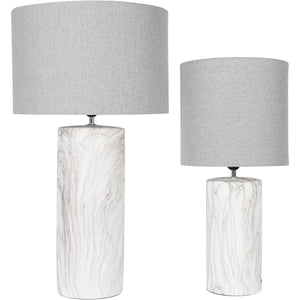 Marble Look Table Lamp 60cm with Grey Drum