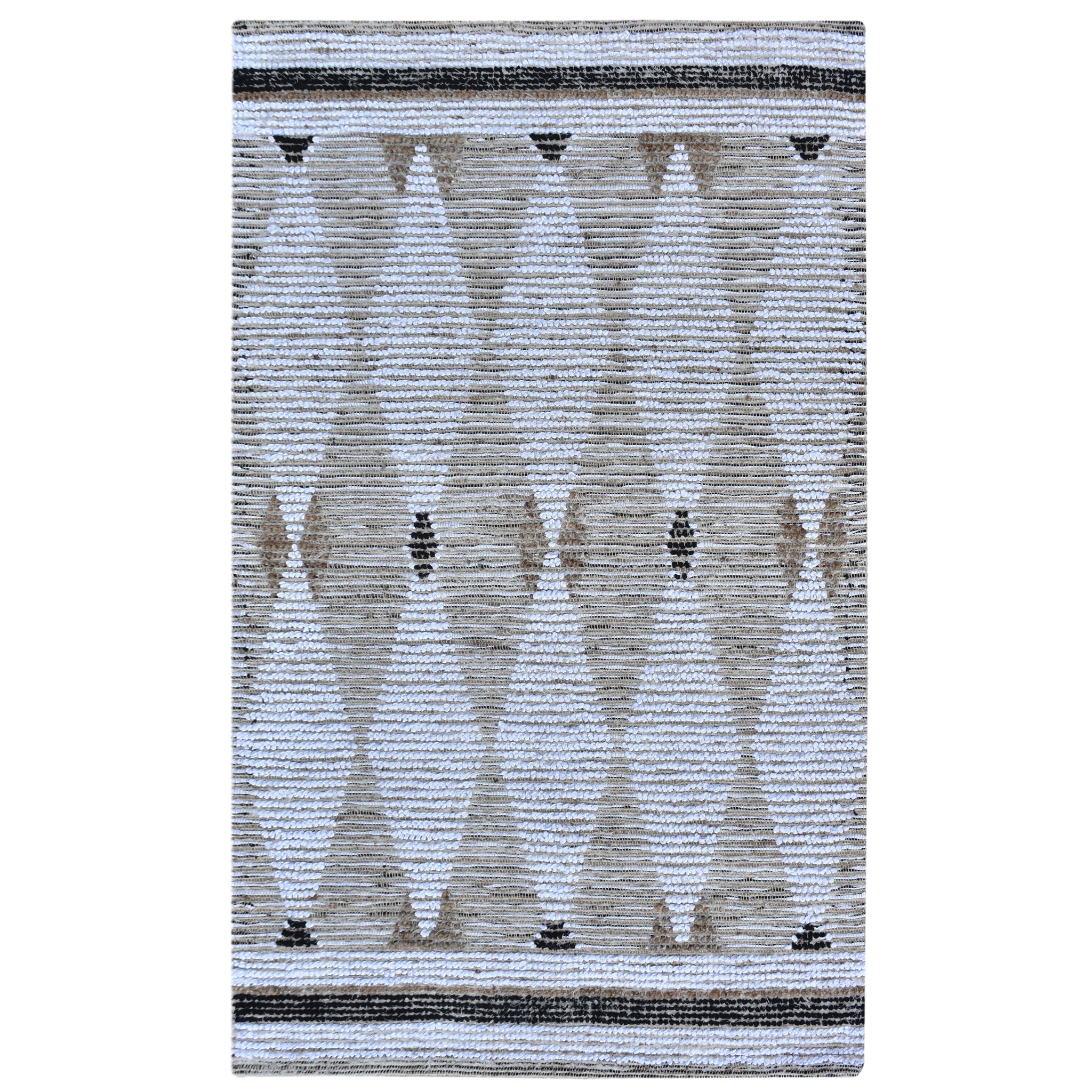 Yarku Hand Woven Jute, Cotton Salvage & Chindi Rug In Ivory & Charcoal 160x230cm