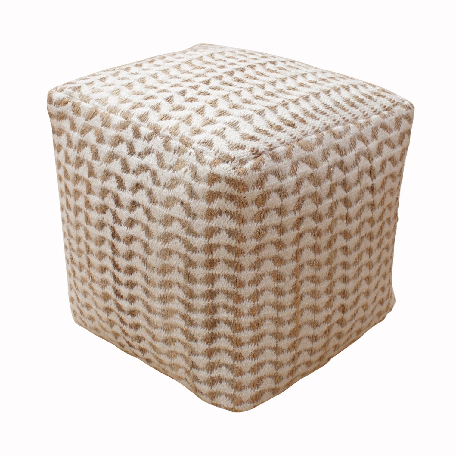 Basset Hand Woven Natural & Ivory 40x40cm Jute and Wool Pouffe