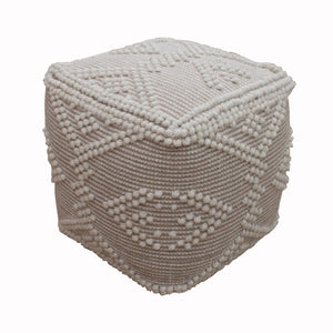 Fontaine Hand Woven Ivory & Beige 40x40cm Wool & Cotton Pouffe