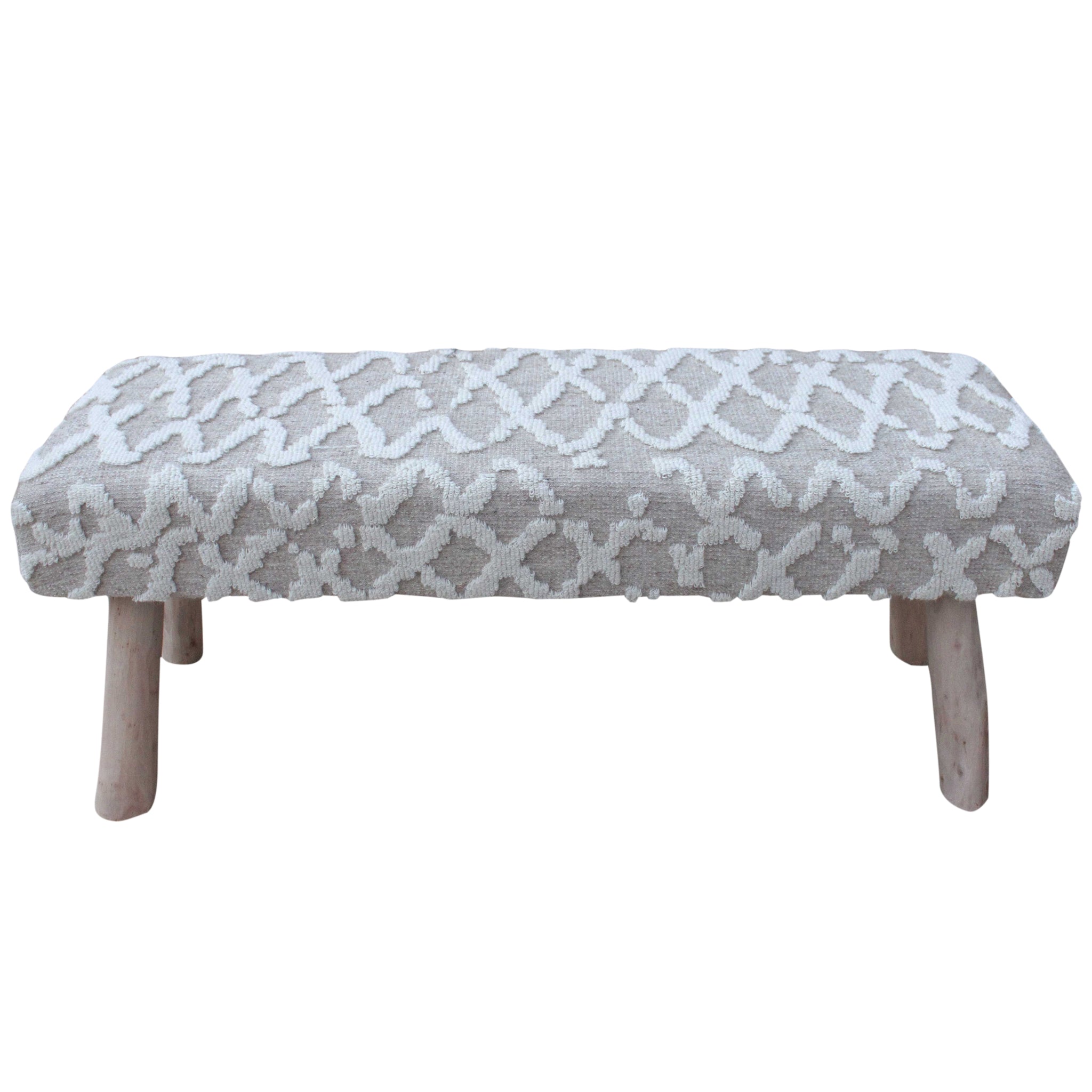 Cafu Knitted Beige & Ivory 120x40x50cm Wool and Polyester Bench