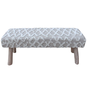 Cafu Knitted Beige & Ivory 120x40x50cm Wool and Polyester Bench
