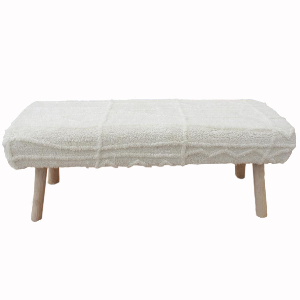 Marvel Table Tufted Ivory New Zealand Wool and Cotton Bench 120x40x50cm