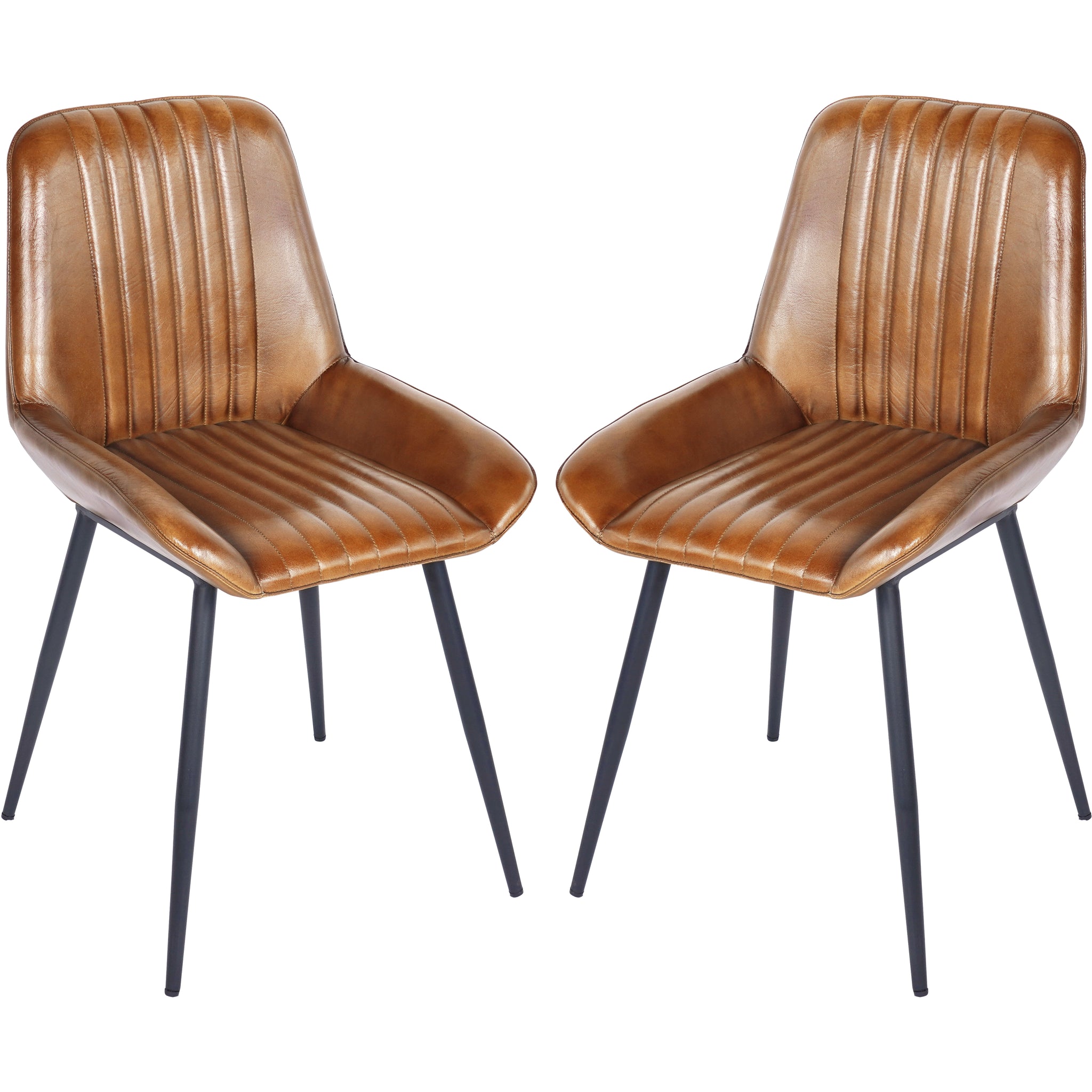Set of 2 Boston Leather Dining Chairs in Cognac