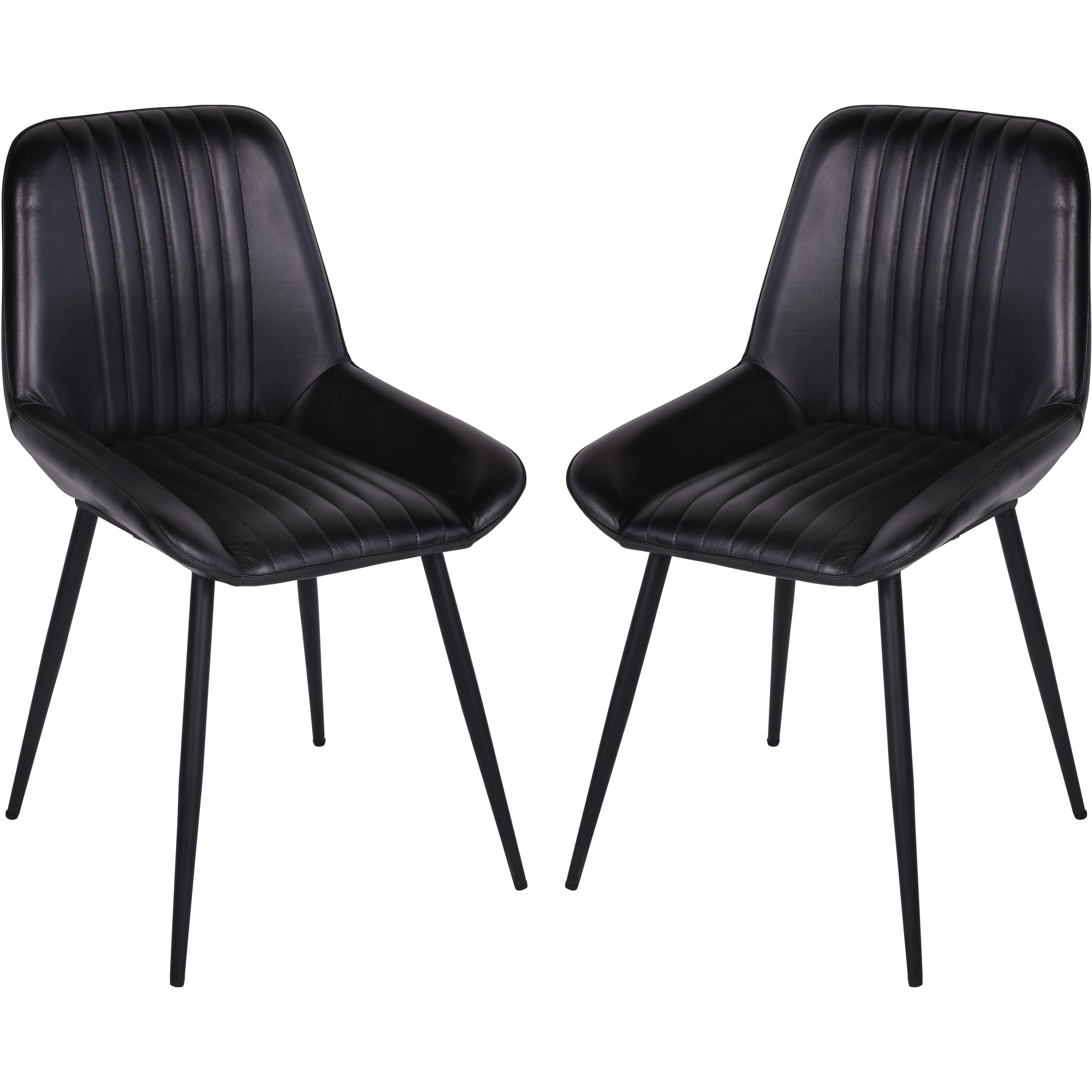 Set of 2 Boston Leather Dining Chairs in Charcoal