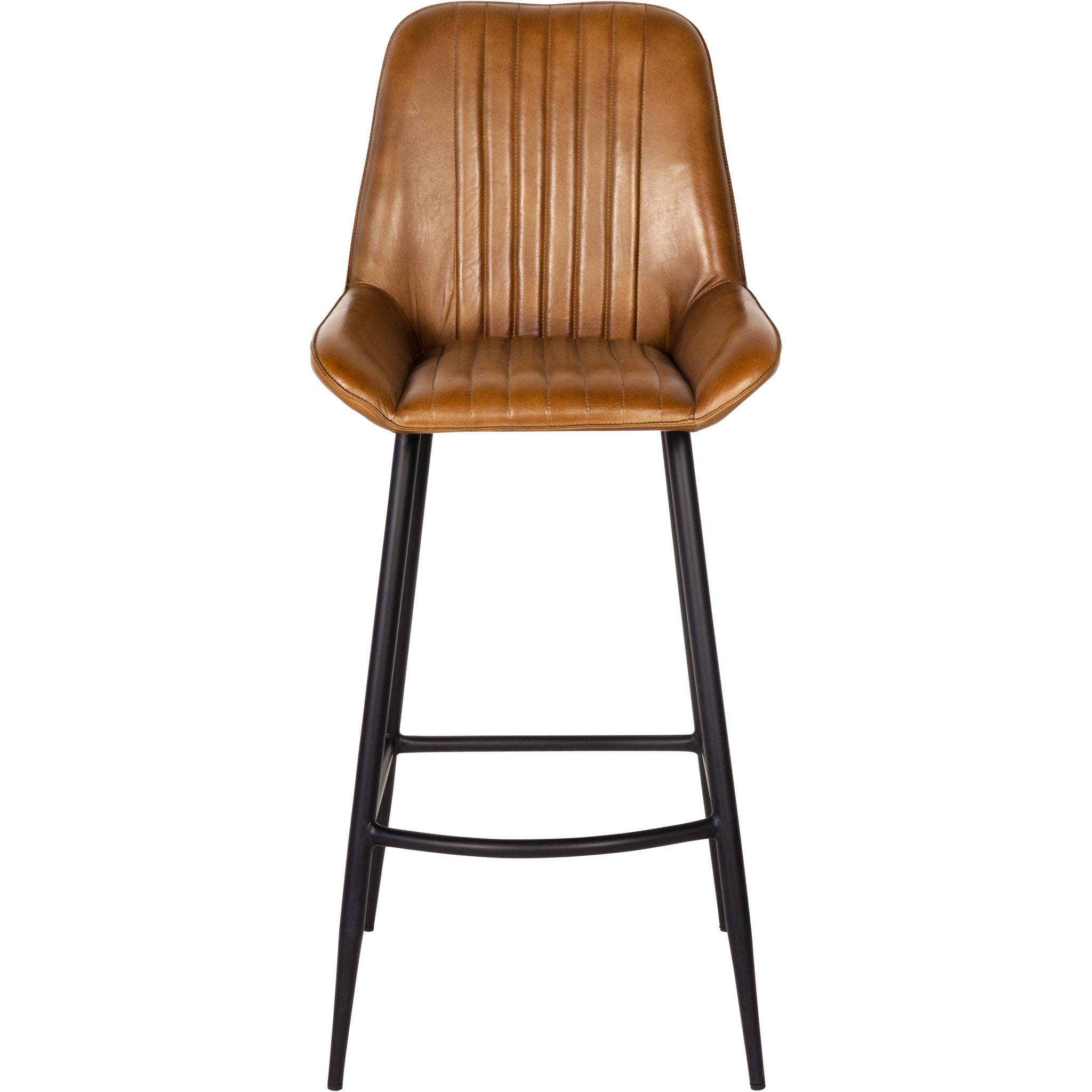 Set of 2 Boston Leather Bar Stools in Cognac