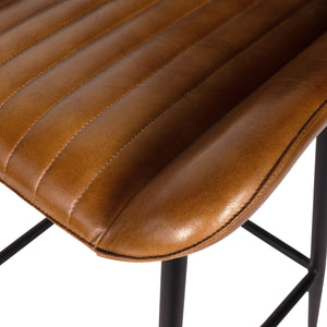 Set of 2 Boston Leather Bar Stools in Cognac