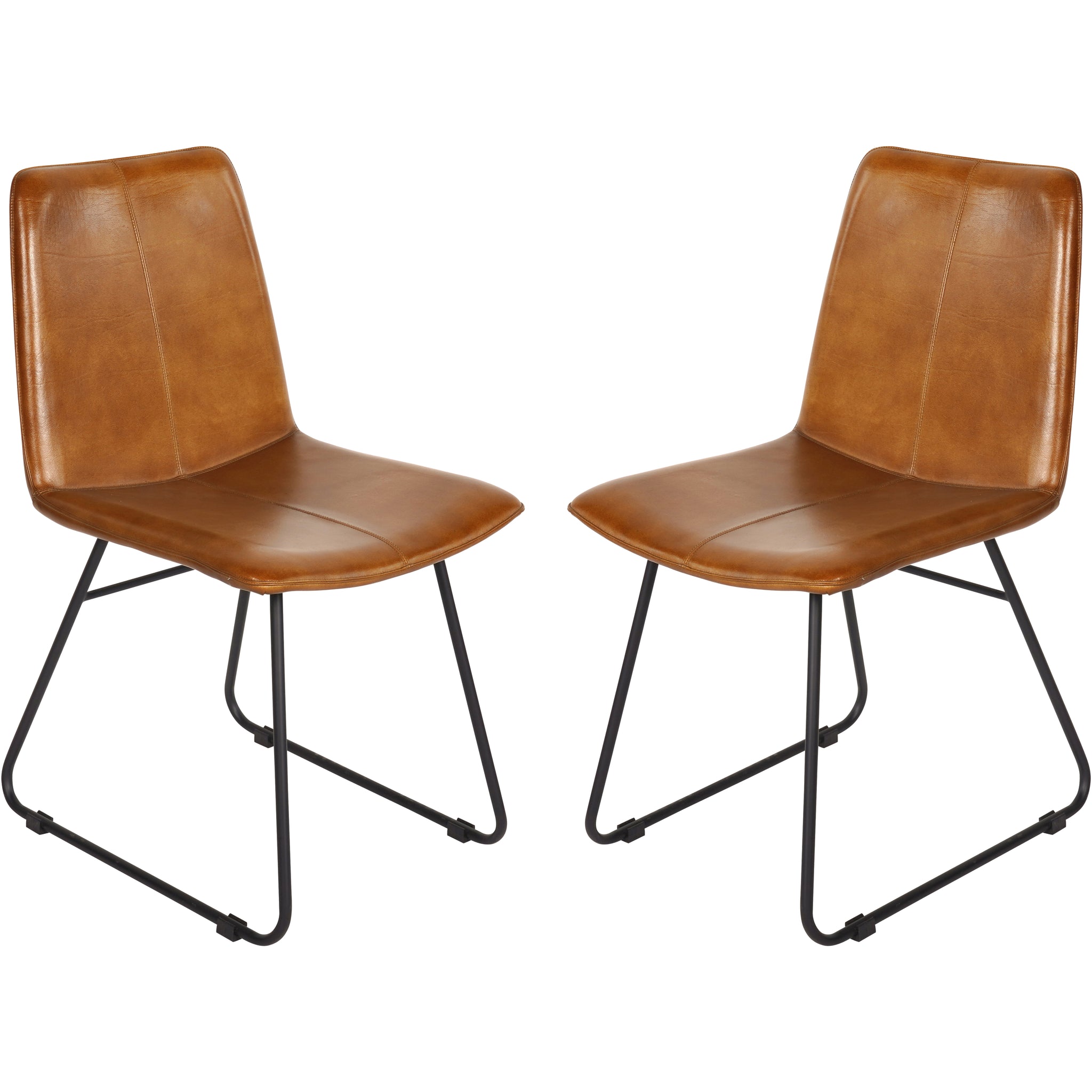 Set of 2 Baskin Leather Dining Chairs in Cognac
