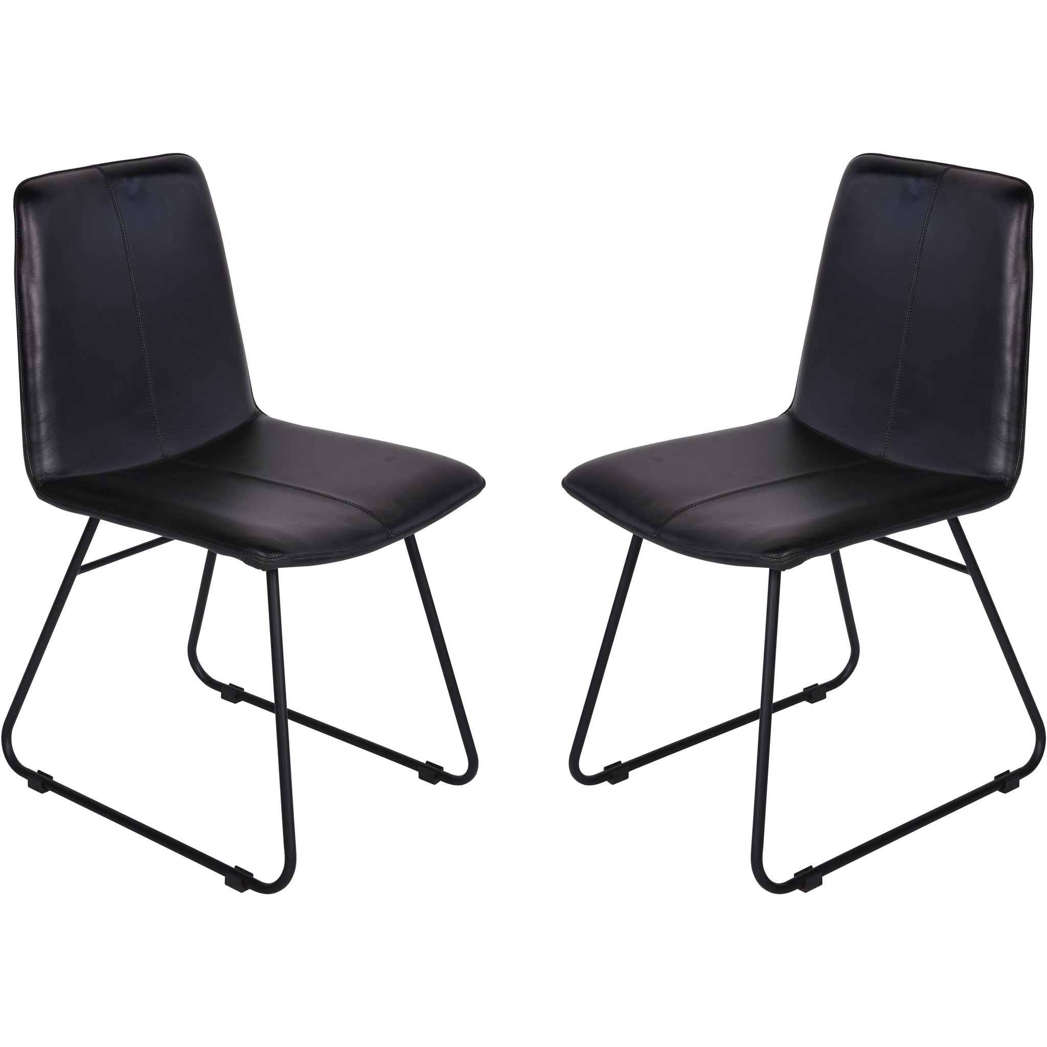 Set of 2 Baskin Leather Dining Chairs in Charcoal