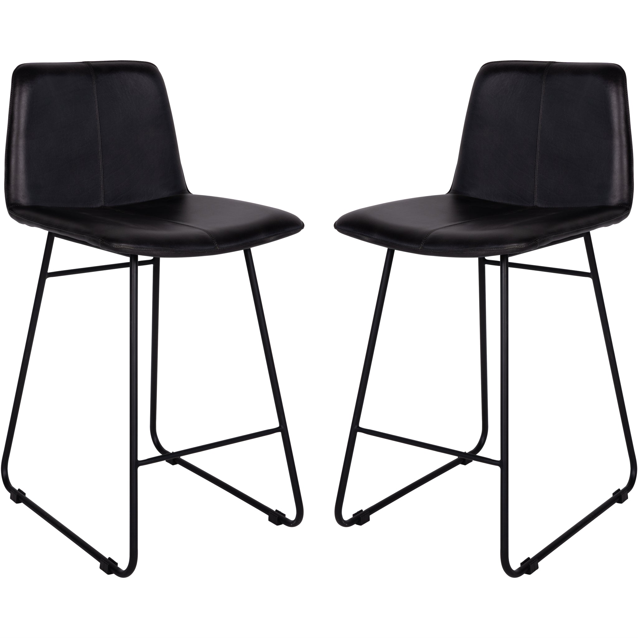 Set of 2 Baskin Leather Bar Stools in Charcoal