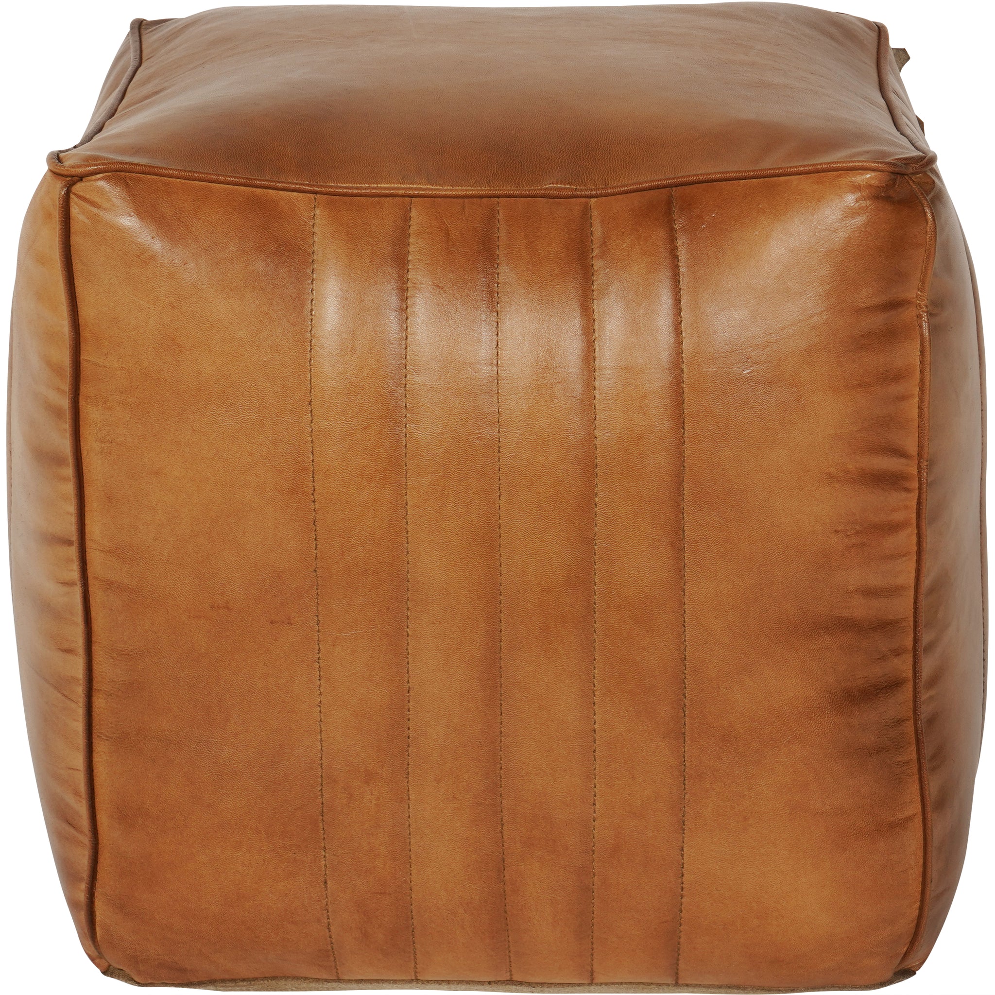 Cubed Leather Pouffe in Cognac