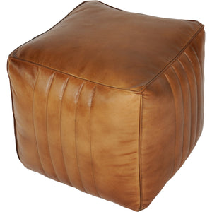 Cubed Leather Pouffe in Cognac