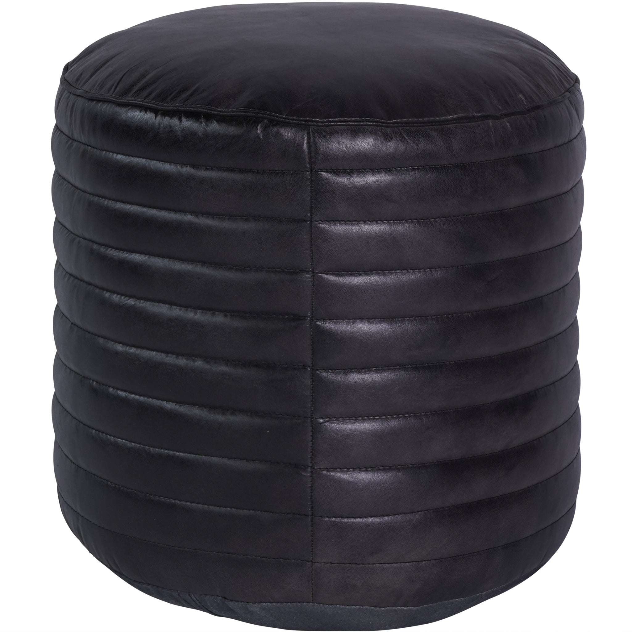 Round Leather Pouffe in Charcoal