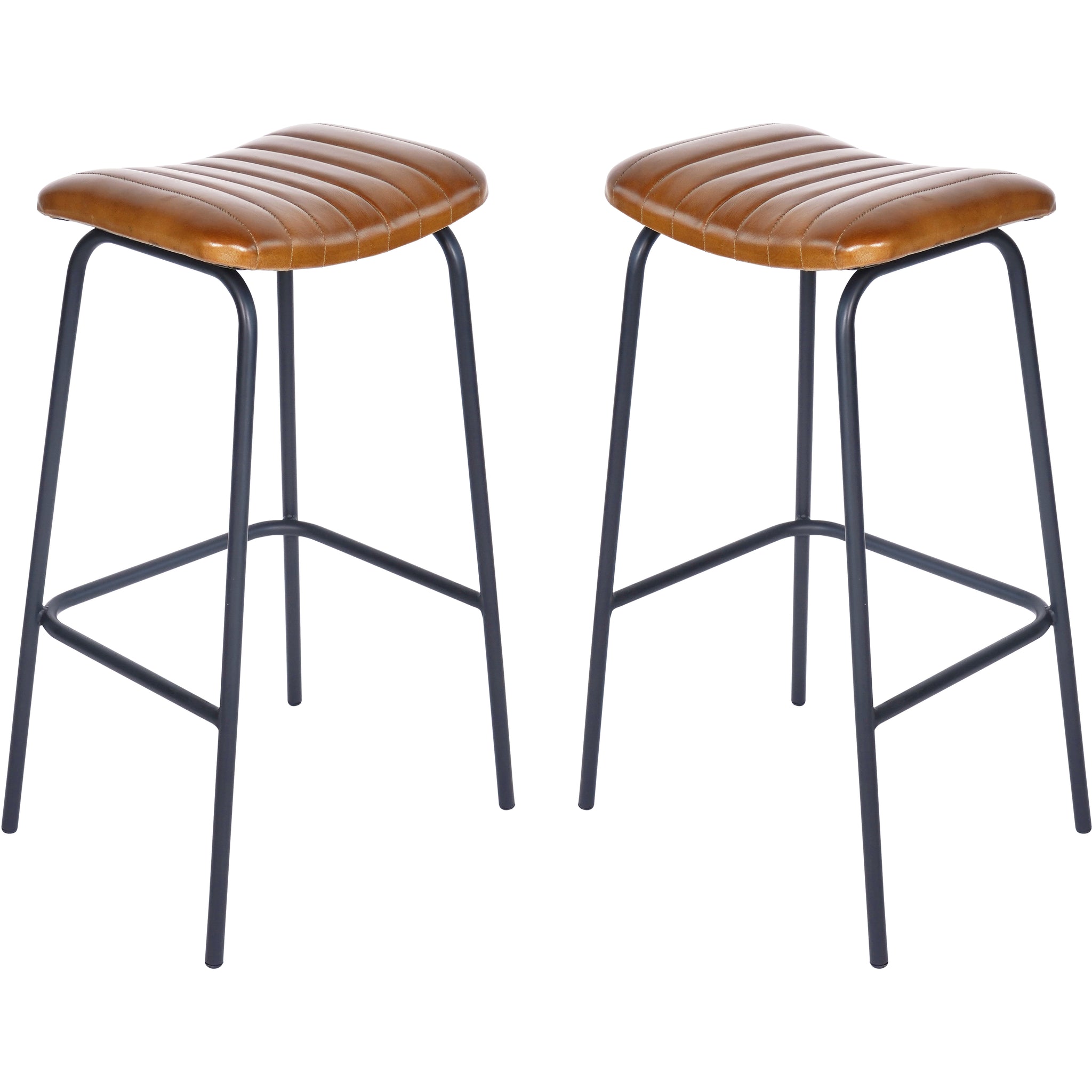Set of 2 Remi Leather Bar Stools in Cognac