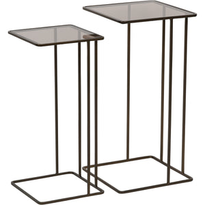 Heuberg Set of 2 Glass and Metal Side Tables Dark Gold