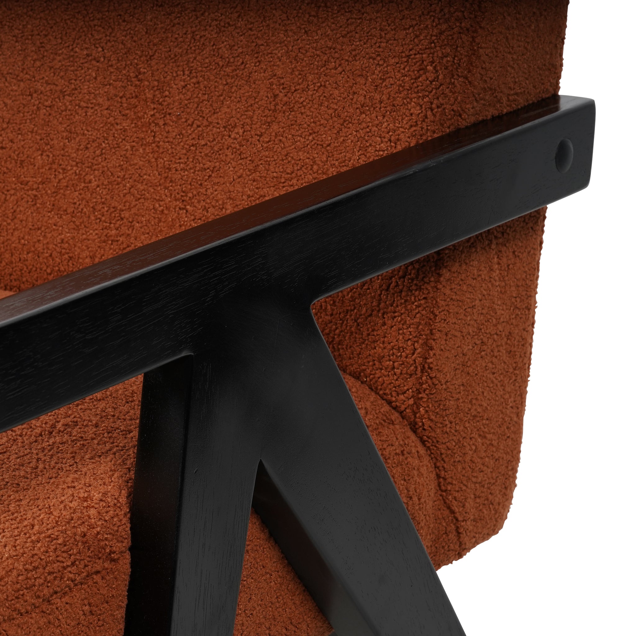 Diego Wooden Frame Burnt Orange Boucle Armchair