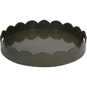 Lacquered Round Tray Olive with Scallop Edge
