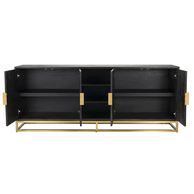 Blackbone Sideboard Black Rustic 4 Doors Gold Steel Frame