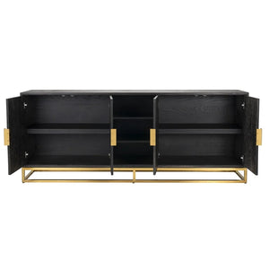 Blackbone Sideboard Black Rustic 4 Doors Gold Steel Frame