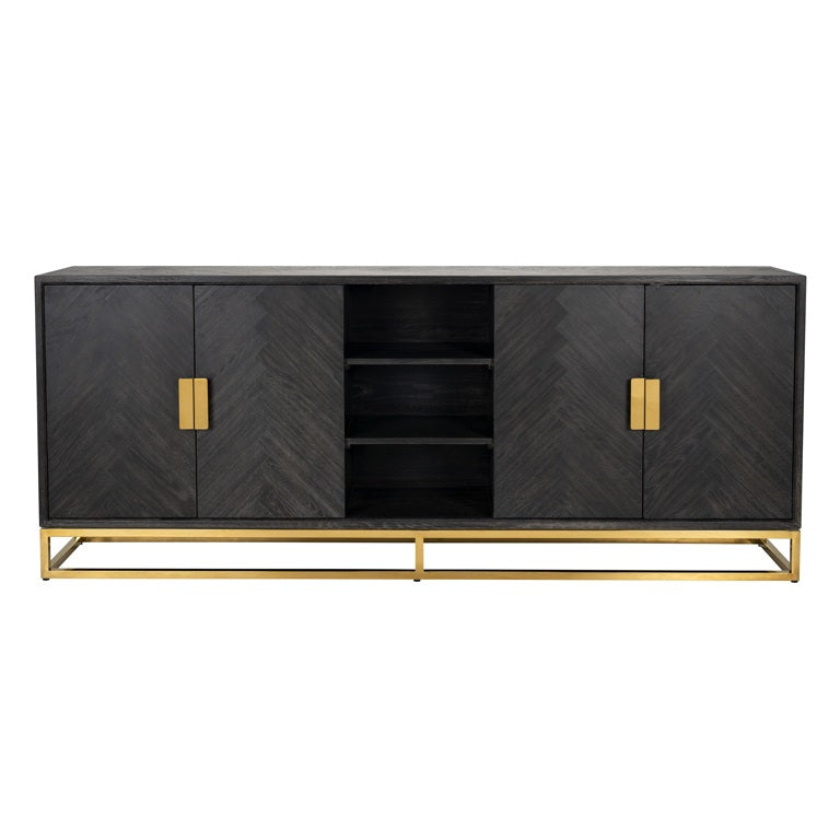 Blackbone Sideboard Black Rustic 4 Doors Gold Steel Frame