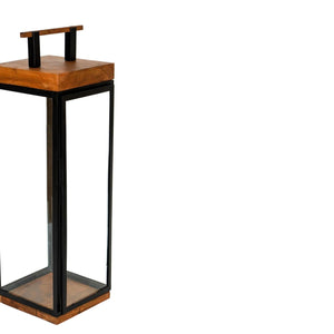 Grace Tall Lantern In Acacia Wood And Black Large