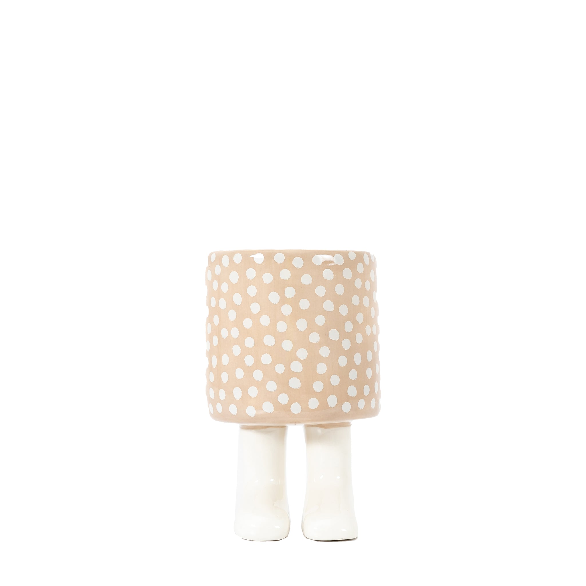 Polka Dot Planter With Feet Large Beige