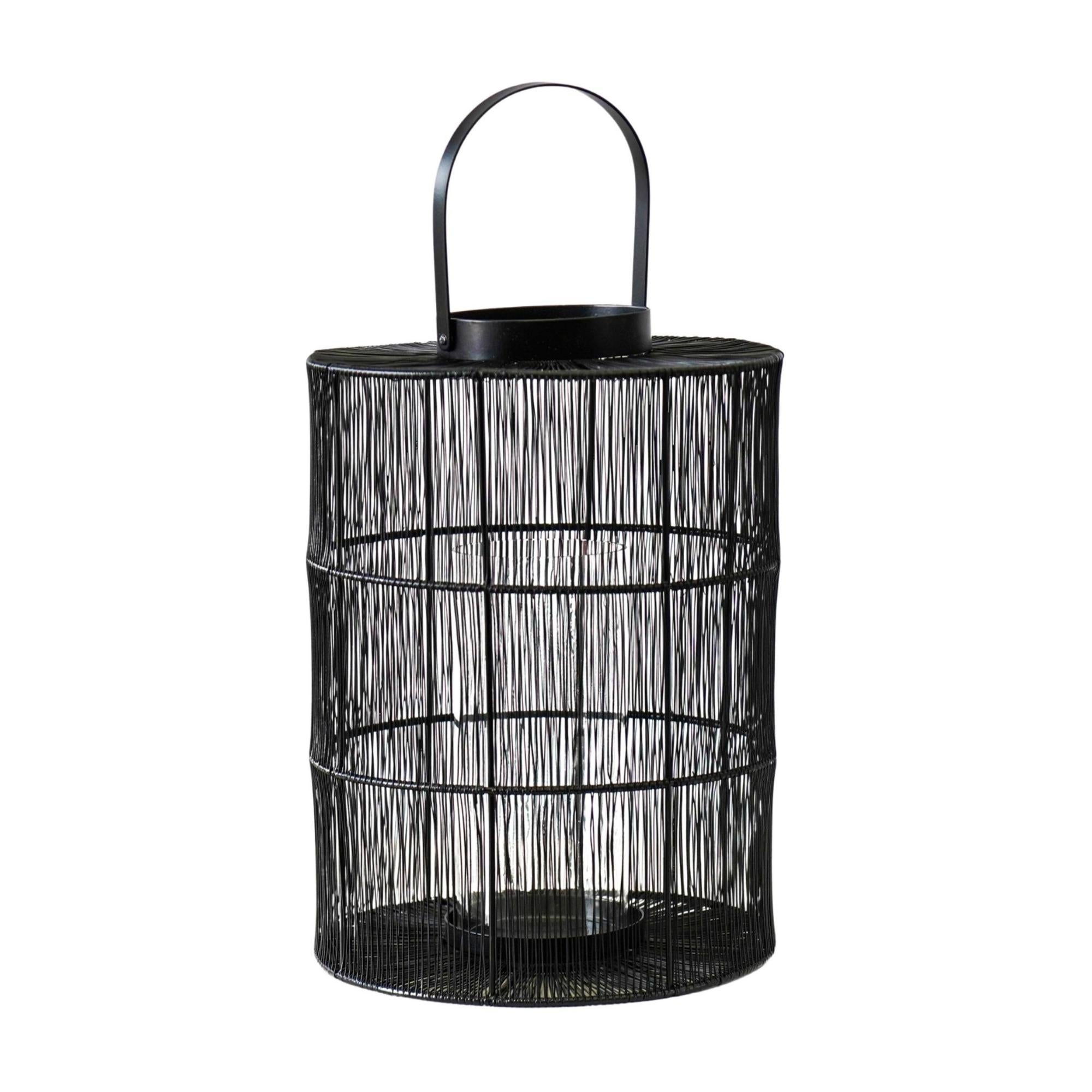 PortofIno Wirework Lantern With Glass Insert Black Large