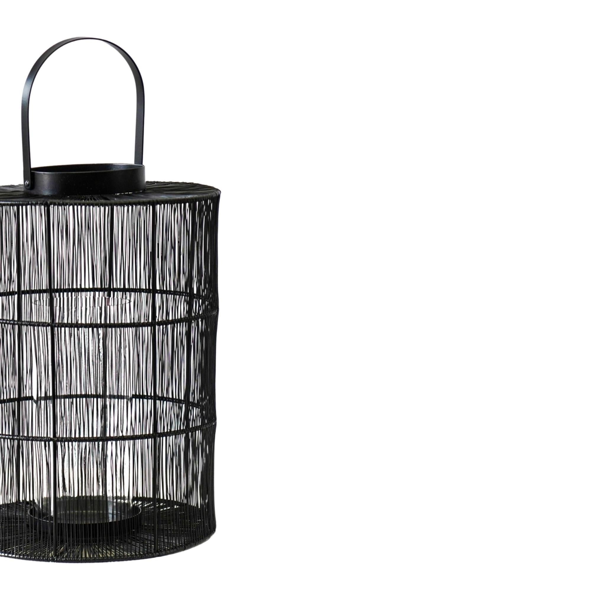 PortofIno Wirework Lantern With Glass Insert Black Large