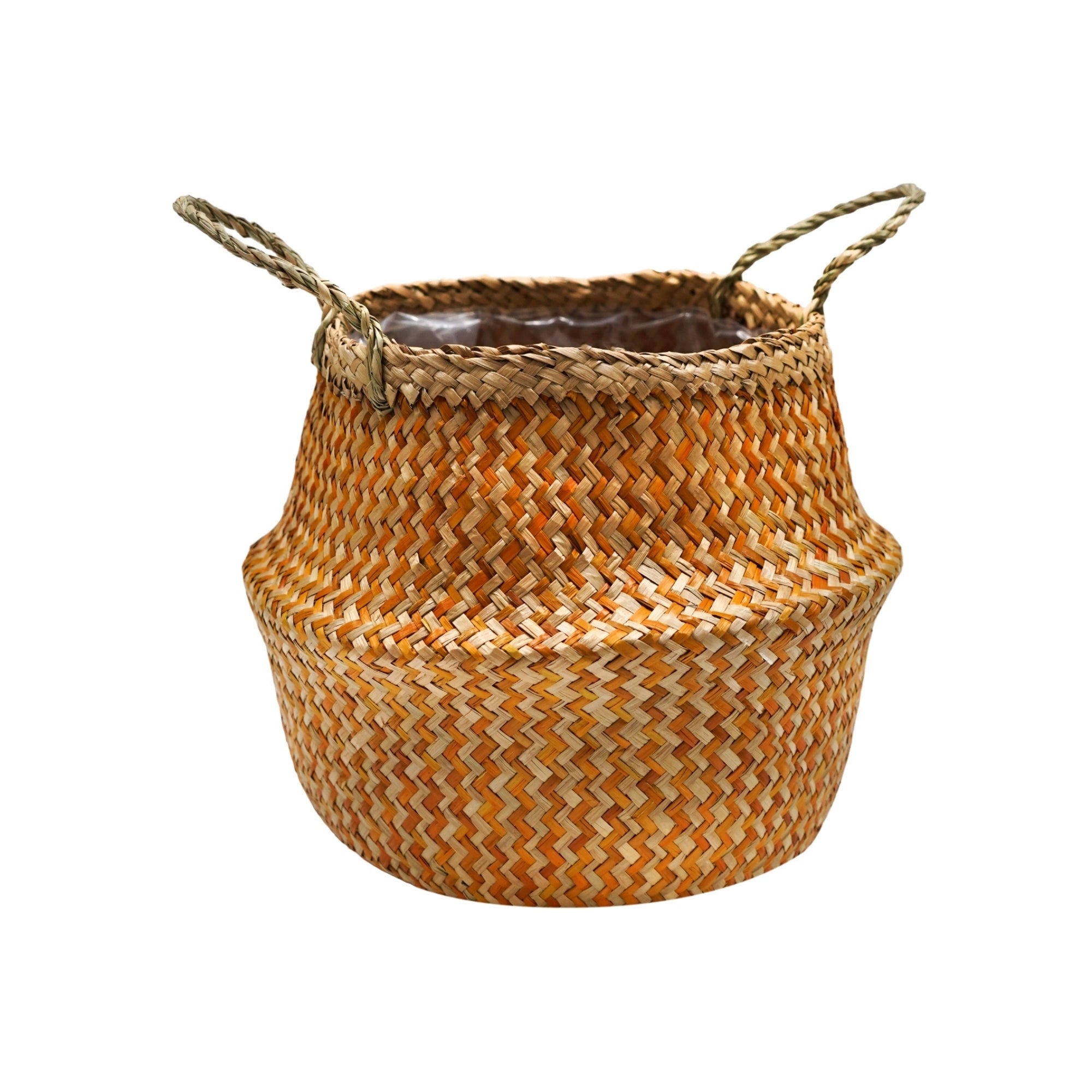 Seagrass Chevron Amber Lined Basket Medium