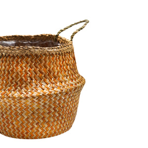 Seagrass Chevron Amber Lined Basket Medium