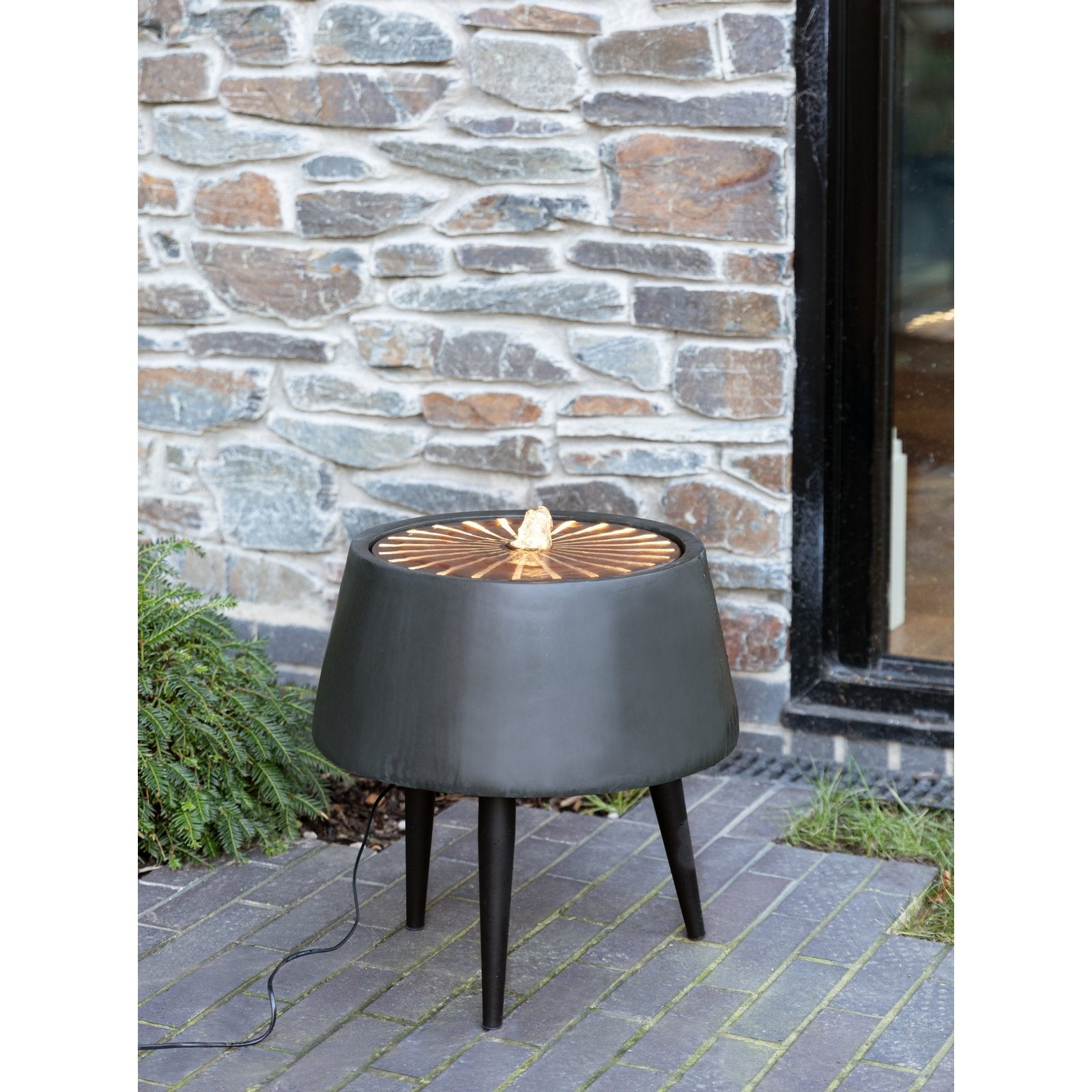 Solis Water Feature With Light Display on Stand In Charcoal And Aged Copper