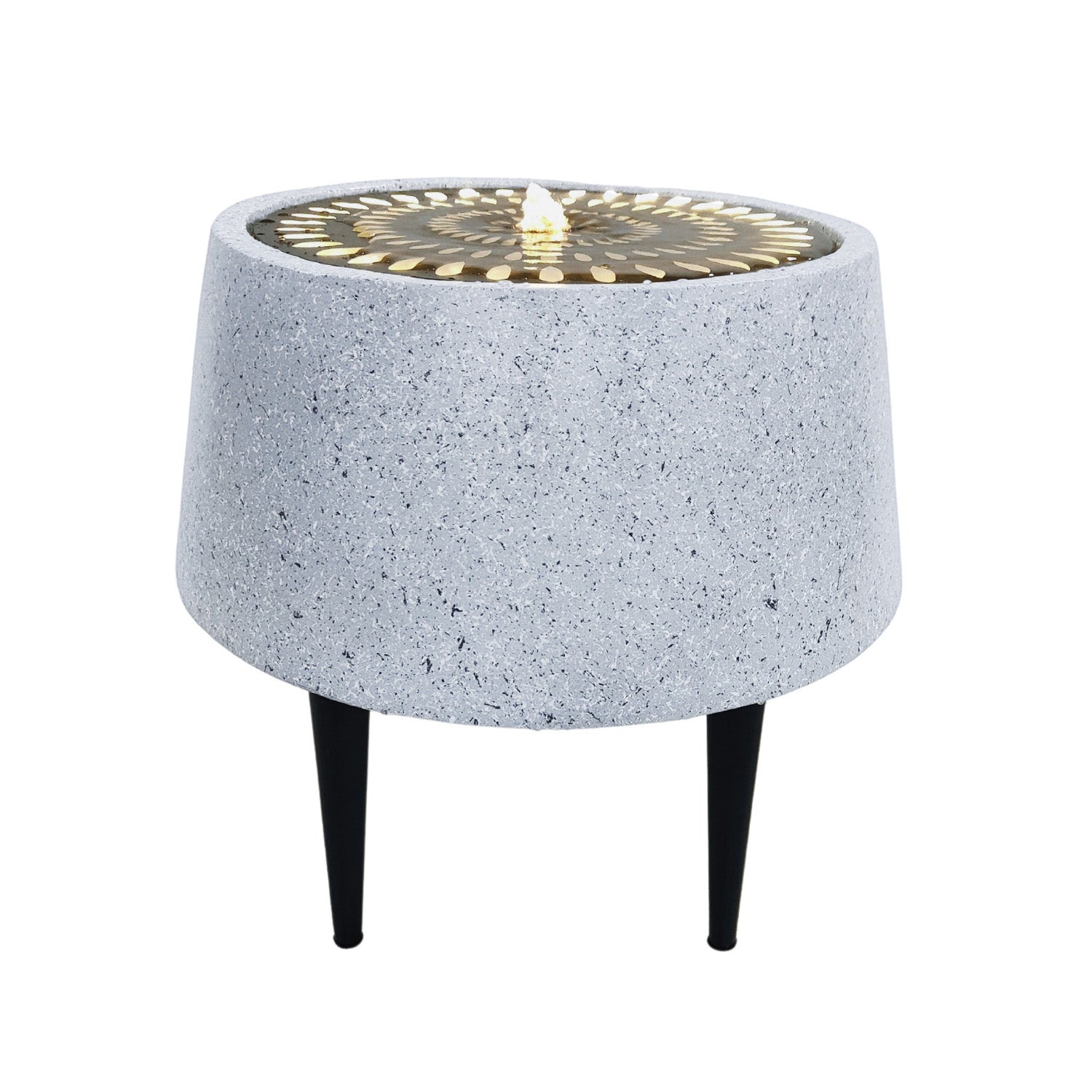 Solis Water Feature on Stand With Light Display In Terrazzo And Brass