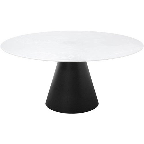 Cone Round Dining Table White Faux Marble Black Metal 150 Cm