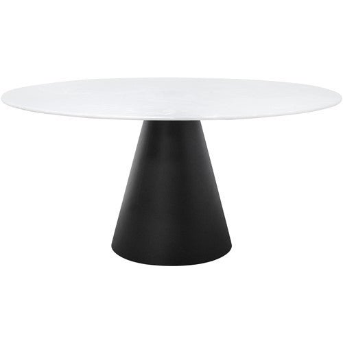 Cone Round Dining Table White Faux Marble Black Metal 150 Cm