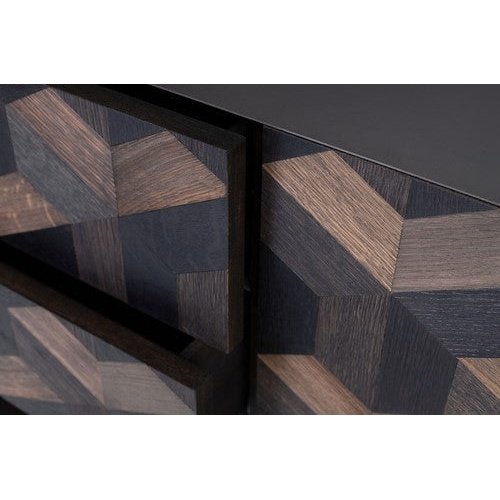 Illusion Large Sideboard Oak Parquet Black Steel Frame