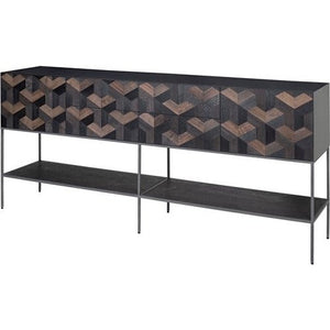 Illusion Large Sideboard With Top Rack Shelving Oak Parquet Black Steel Frame